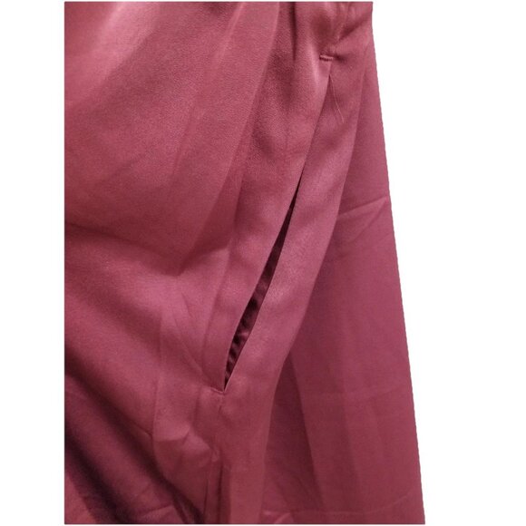 Banana Republic Wine Satin Front Slit Midi Skirt Sz 14 Coquette Feminine Flowy - Picture 4 of 7